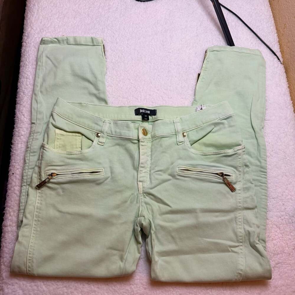 Just Cavalli Size 31 Green Denim Skinny Pants